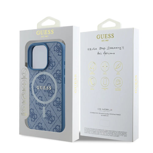 Guess Guess iPhone 16 Pro Back cover case - Magsafe PU Leather - 4G Classic Logo - Blue