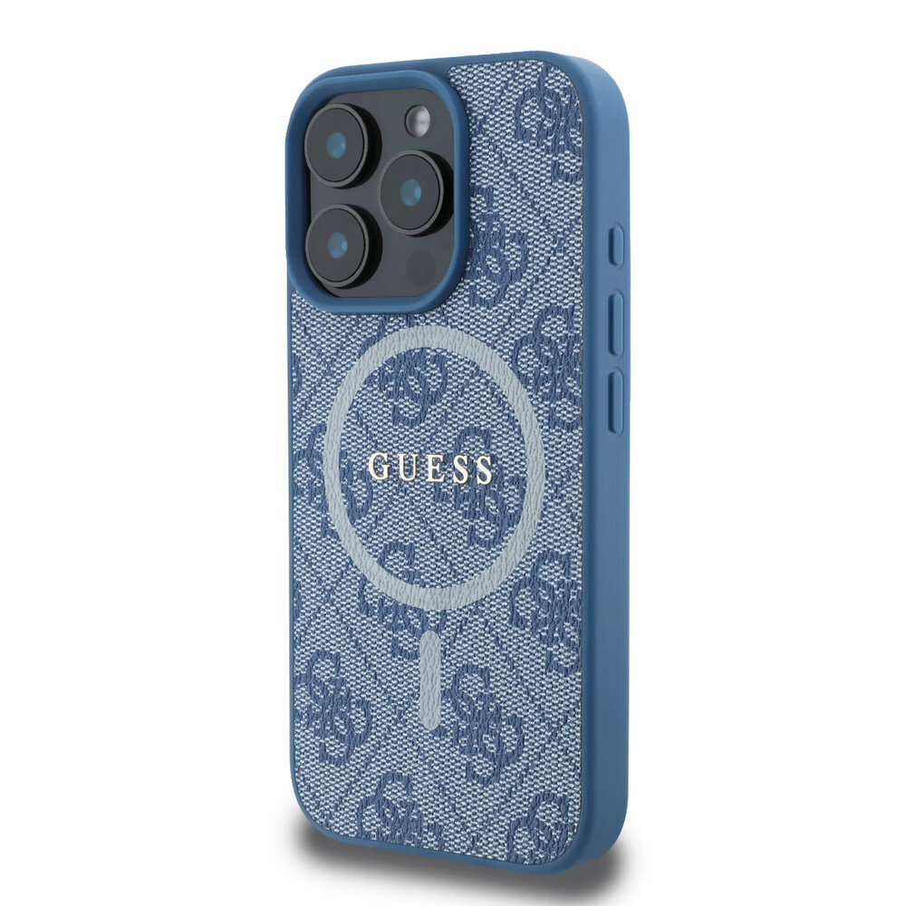 Guess Guess iPhone 16 Pro Back-Cover hul - Magsafe PU Leather - 4G Classic Logo - Blau Guess Guess iPhone 16 Pro Back-Cover hul - Magsafe PU Leather - 4G Classic Logo - Blau