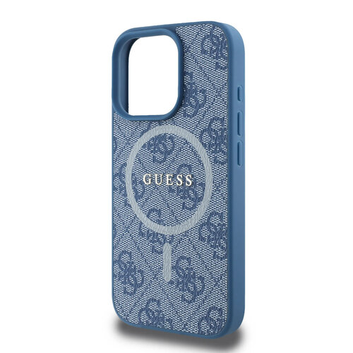 Guess Guess iPhone 16 Pro Backcover hoesje - Magsafe PU Leather - 4G Classic Logo - Blauw