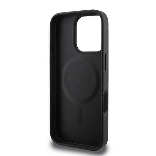 Guess Guess iPhone 16 Pro Backcover hoesje - Magsafe PU Leather - Grained With Gold Ring - Zwart