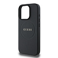 Guess Guess iPhone 16 Pro Back cover case - Magsafe PU Leather - Grained With Gold Ring - Black