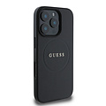 Guess Guess iPhone 16 Pro Back cover coque - Magsafe PU Leather - Grained With Gold Ring - Noir