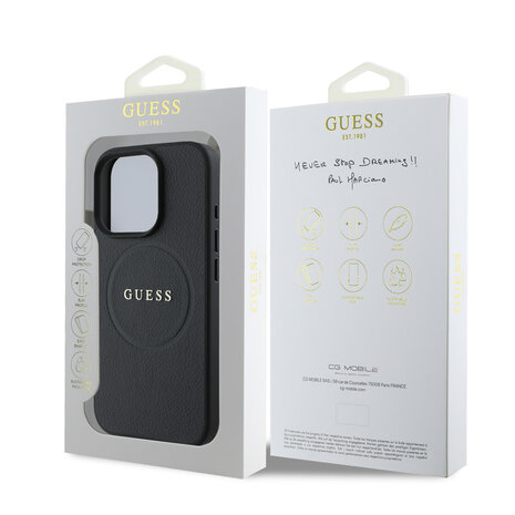 Guess Guess iPhone 16 Pro Back cover case - Magsafe PU Leather - Grained With Gold Ring - Black Guess Guess iPhone 16 Pro Back cover case - Magsafe PU Leather - Grained With Gold Ring - Black
