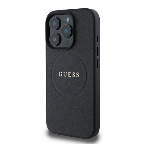 Guess Guess iPhone 16 Pro Back-Cover hul - Magsafe PU Leather - Grained With Gold Ring - Schwarz Guess Guess iPhone 16 Pro Back-Cover hul - Magsafe PU Leather - Grained With Gold Ring - Schwarz