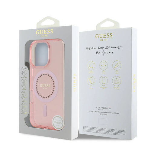 Guess Guess iPhone 16 Pro Back-Cover hul - Magsafe IML - Rhinestones - Rosa