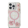 Guess Guess iPhone 16 Pro Backcover hoesje - Magsafe - Resin Flowers Design - Roze