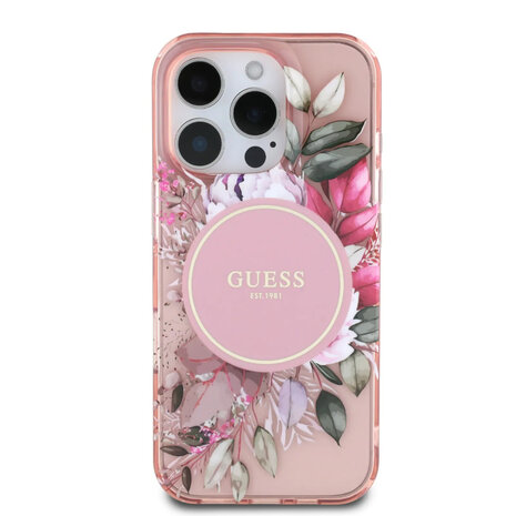 Guess Guess iPhone 16 Pro Back-Cover hul - Magsafe IML - Flower Design & Tonal Circle Logo - Rosa Guess Guess iPhone 16 Pro Back-Cover hul - Magsafe IML - Flower Design & Tonal Circle Logo - Rosa