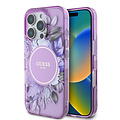Guess Guess iPhone 16 Pro Max Backcover hoesje - Magsafe IML - Flower Design & Tonal Circle Logo - Paars