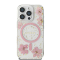 Guess Guess iPhone 16 Pro Max Back cover case - Magsafe - Resin Flowers Design - Pink