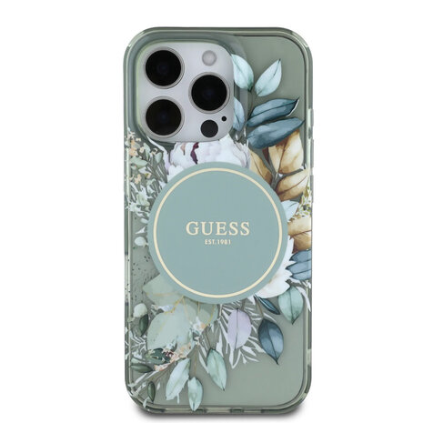 Guess Guess iPhone 16 Pro Max Back cover case - Magsafe IML - Flower Design & Tonal Circle Logo - Green Guess Guess iPhone 16 Pro Max Back cover case - Magsafe IML - Flower Design & Tonal Circle Logo - Green