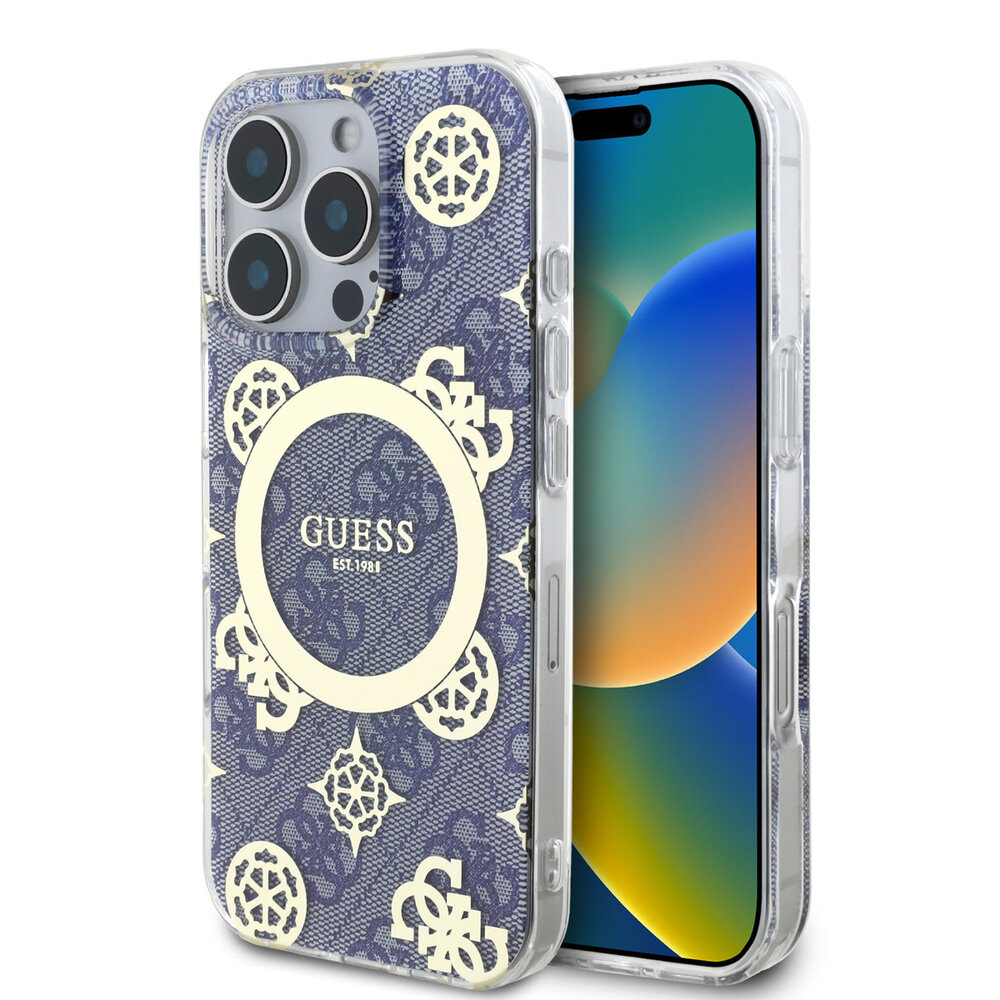 Guess Guess iPhone 16 Pro Max Back-Cover hul - Magsafe IML - 4G Peony - Blau Guess Guess iPhone 16 Pro Max Back-Cover hul - Magsafe IML - 4G Peony - Blau