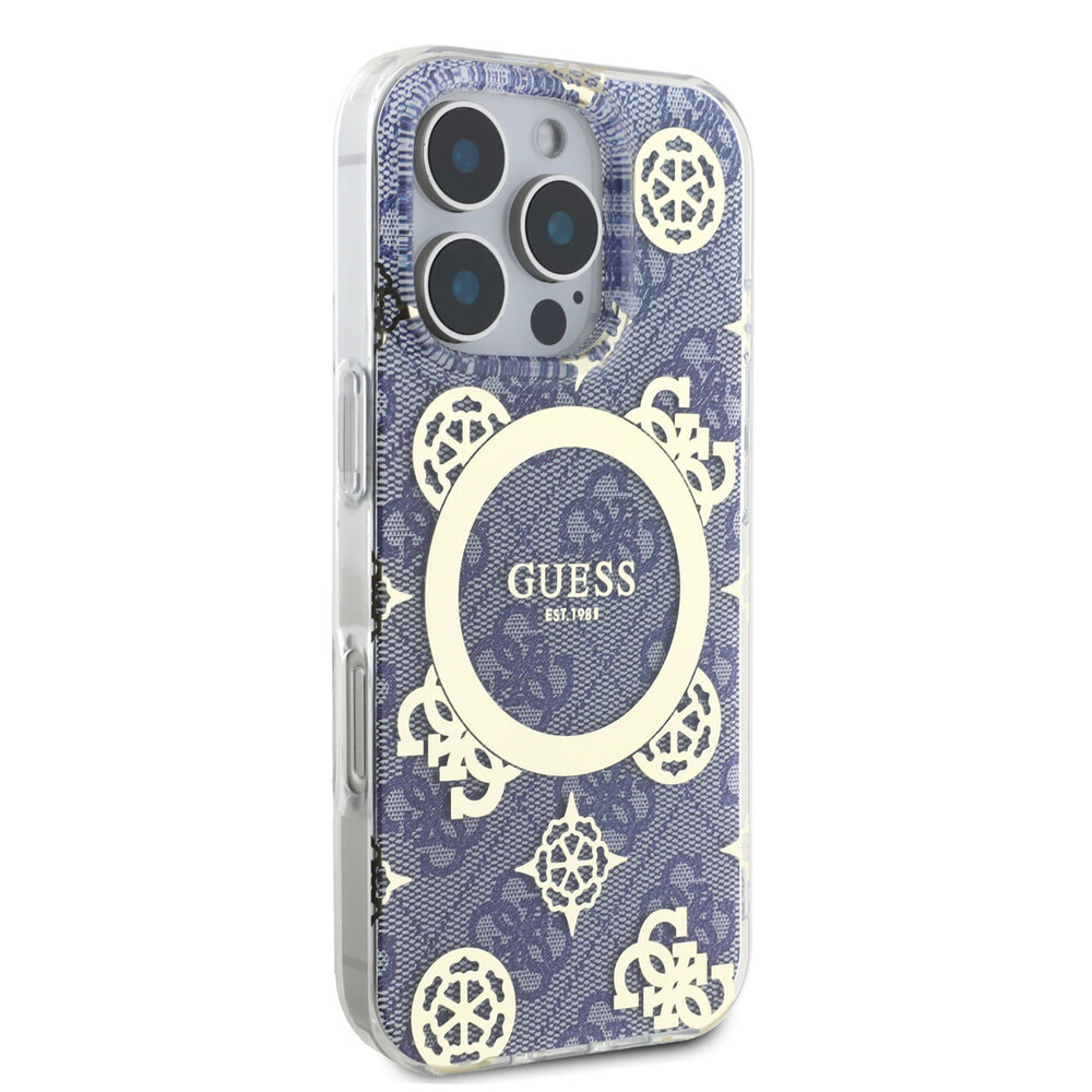 Guess Guess iPhone 16 Pro Max Back cover coque - Magsafe IML - 4G Peony - Bleu Guess Guess iPhone 16 Pro Max Back cover coque - Magsafe IML - 4G Peony - Bleu