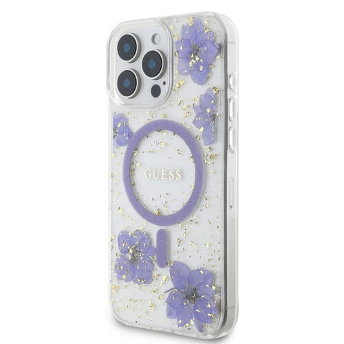 Guess Guess iPhone 16 Pro Max Back cover case - Magsafe - Resin Flowers Design - Purple