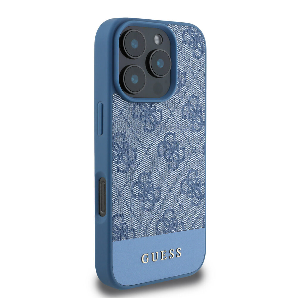 Guess Guess iPhone 16 Pro Max Back cover coque - 4G PU Leather - Bottom Stripe - Bleu Guess Guess iPhone 16 Pro Max Back cover coque - 4G PU Leather - Bottom Stripe - Bleu