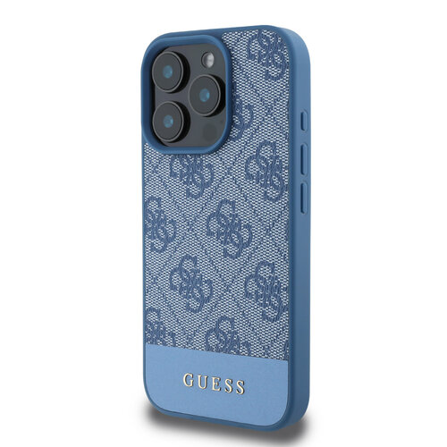 Guess Guess iPhone 16 Pro Back cover case - 4G PU Leather - Bottom Stripe - Blue