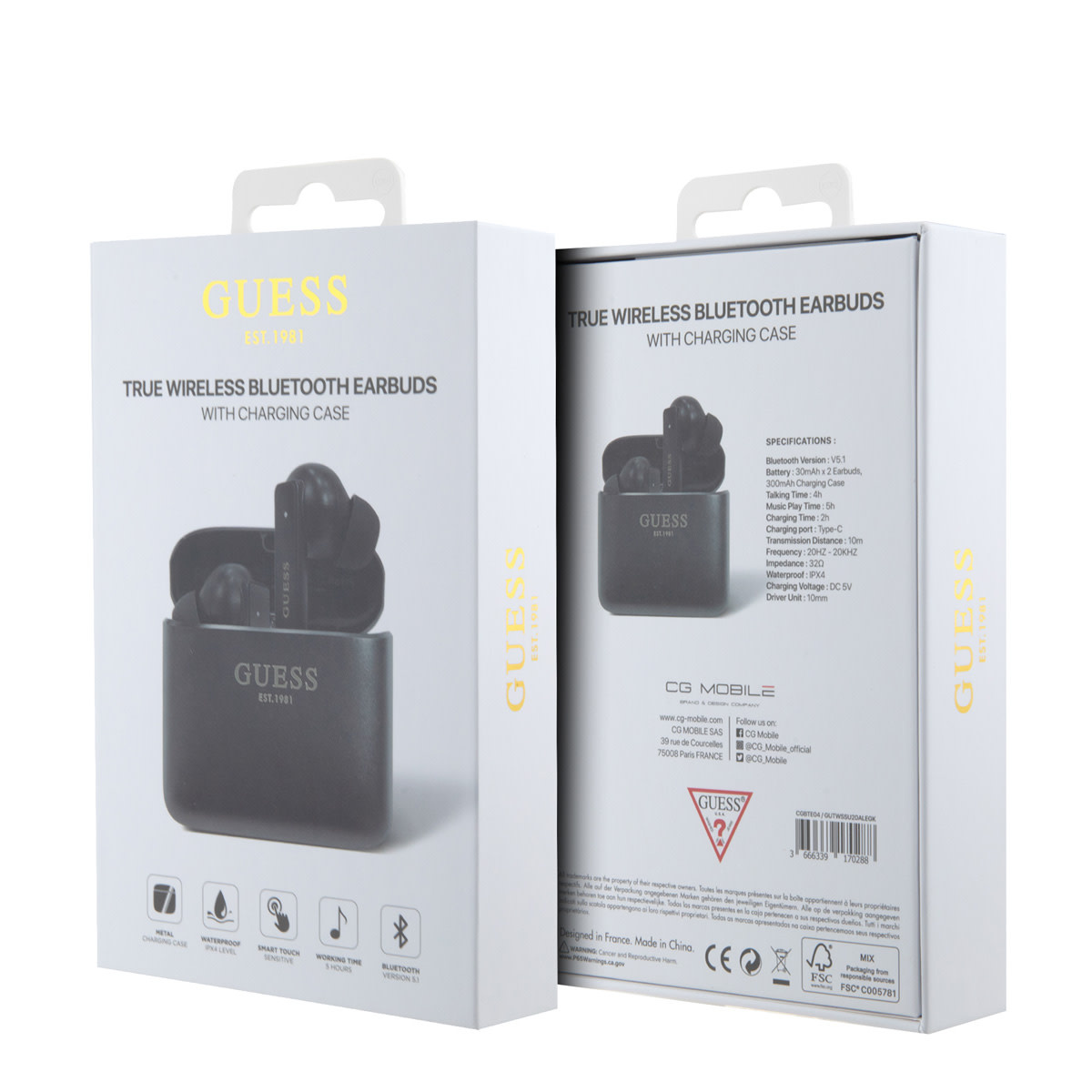 Guess Guess True Wireless Bluetooth Earbuds - Satined Finish - Zwart, foto 5 van 5