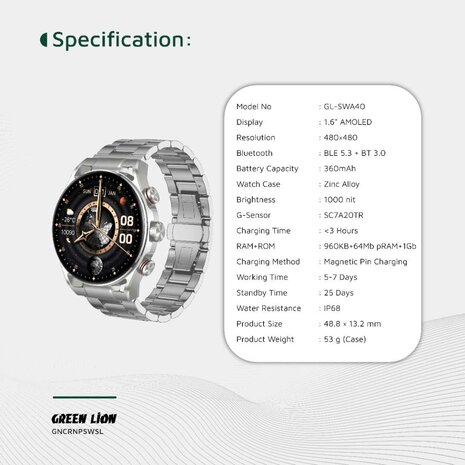 Green Lion Green Lion Chrono Pro Smart Watch - Silber Green Lion Green Lion Chrono Pro Smart Watch - Silber