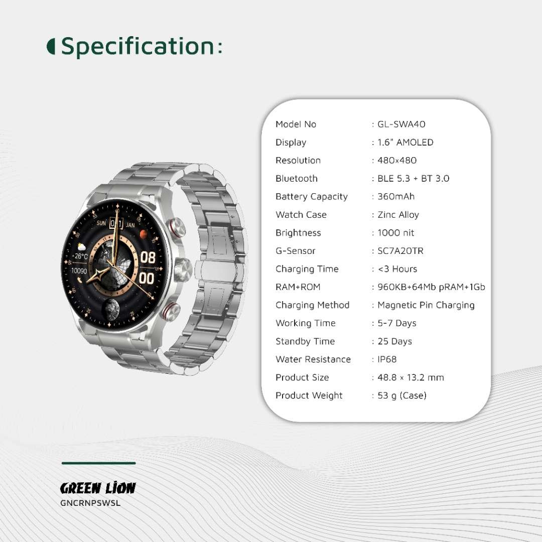 Green Lion Green Lion Chrono Pro Smart Watch  - Zilver, foto 2 van 4