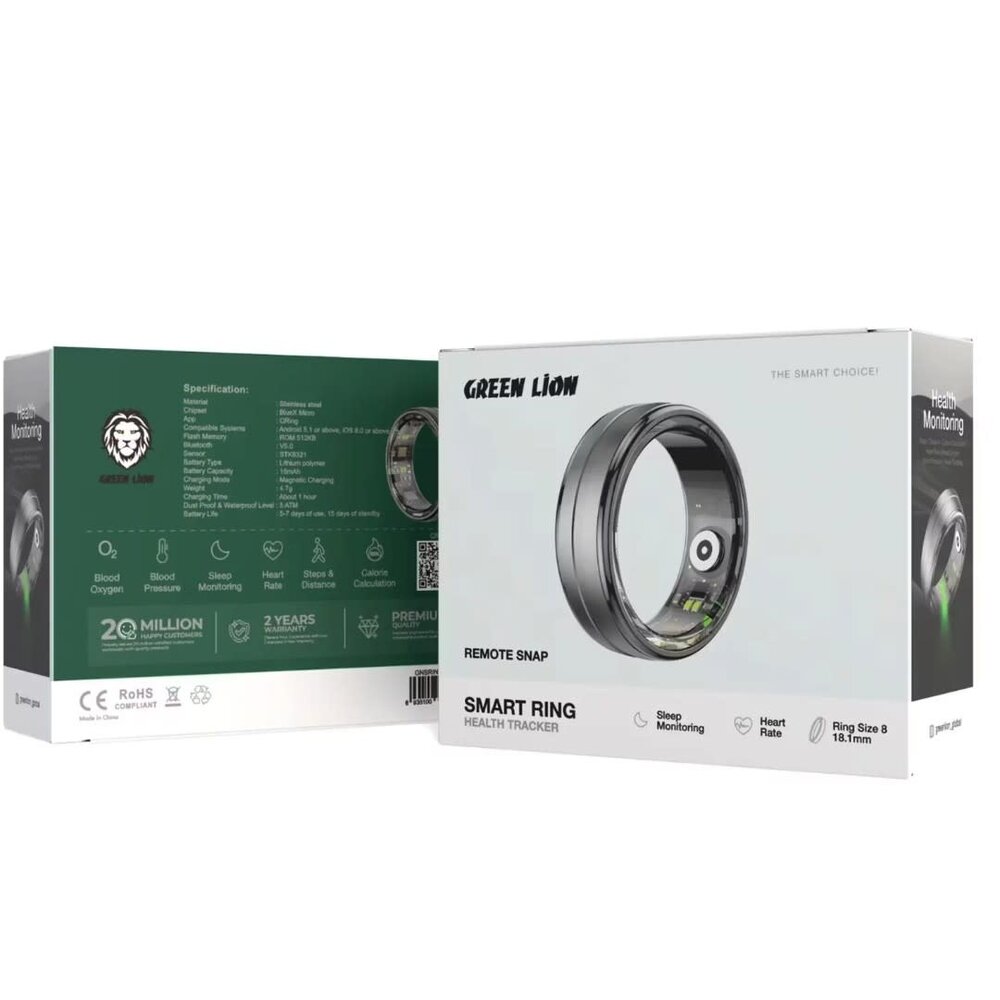 Green Lion Green Lion Smart Health Tracker Ring - Size 10 - Black