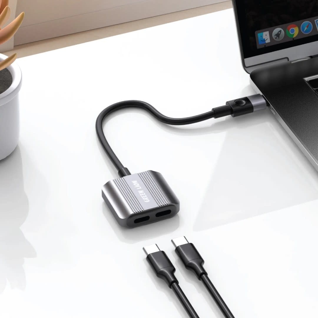 Green Lion Green Lion 2 In 1 Splitter Adapter - Type-C to Dual Type-C - Grijs, foto 2 van 3