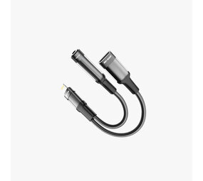 Green Lion Green Lion 2 in 1 Earphone & Charging Adapter - Lightning to Lightning + 3.5 Aux - Zwart Green Lion Green Lion 2 in 1 Earphone & Charging Adapter - Lightning to Lightning + 3.5 Aux - Zwart