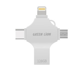 Green Lion Green Lion 4 in 1 USB Flash Drive 128GB - Zilver Green Lion Green Lion 4 in 1 USB Flash Drive 128GB - Zilver