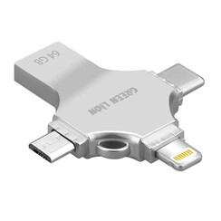 Green Lion 4 in 1 USB Flash Drive 64GB - Silver