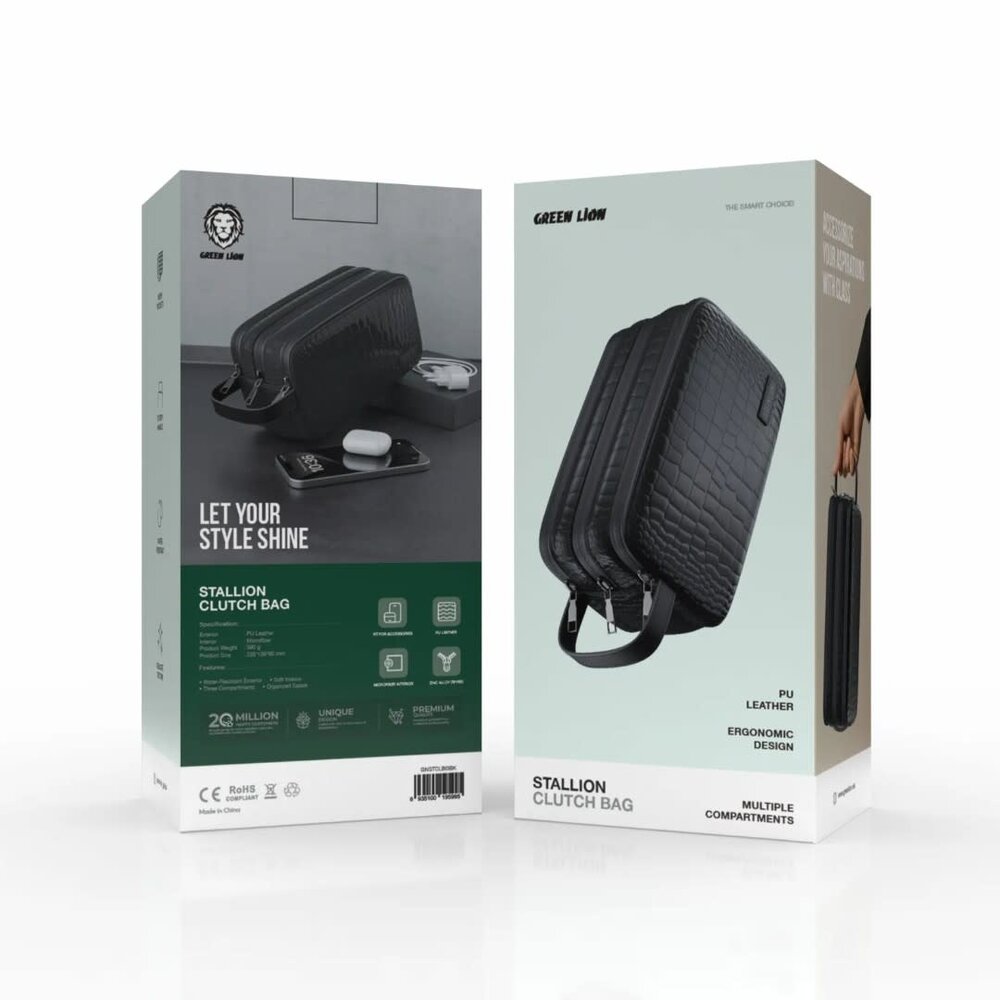 Green Lion Green Lion Stallion Crocodile Clutch Bag - PU Leather - Black Green Lion Green Lion Stallion Crocodile Clutch Bag - PU Leather - Black