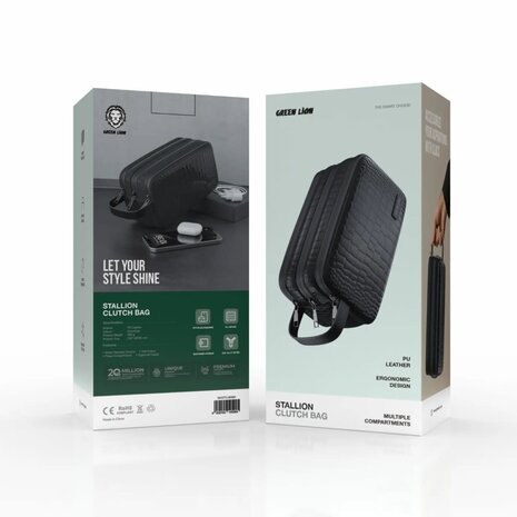 Green Lion Green Lion Stallion Crocodile Clutch Bag - PU Leather - Black Green Lion Green Lion Stallion Crocodile Clutch Bag - PU Leather - Black