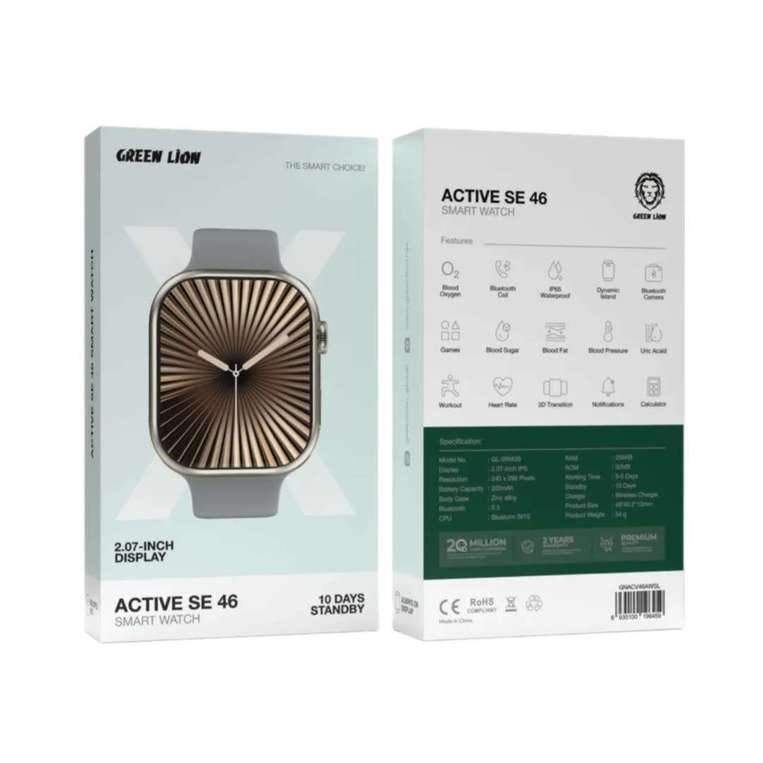 Green Lion Green Lion Active SE 46 Smart Watch - Silver & Grey Strap, foto 2 van 2