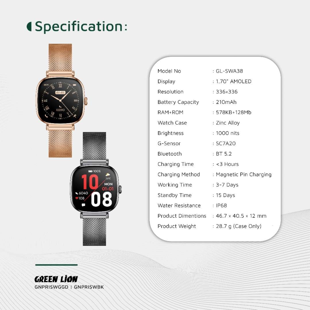 Green Lion Green Lion Princess Smart Watch - Glossy Black, foto 4 van 6