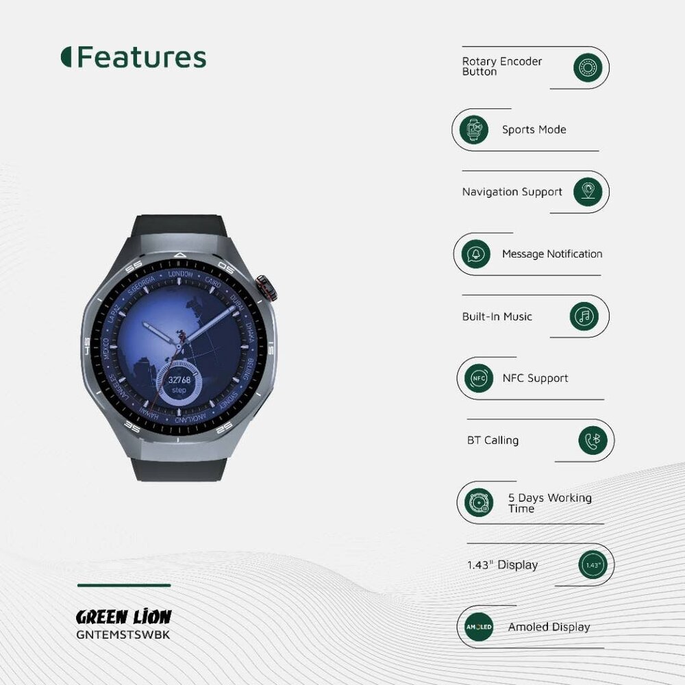 Green Lion Green Lion Tech Master Smart Watch - Noir Green Lion Green Lion Tech Master Smart Watch - Noir