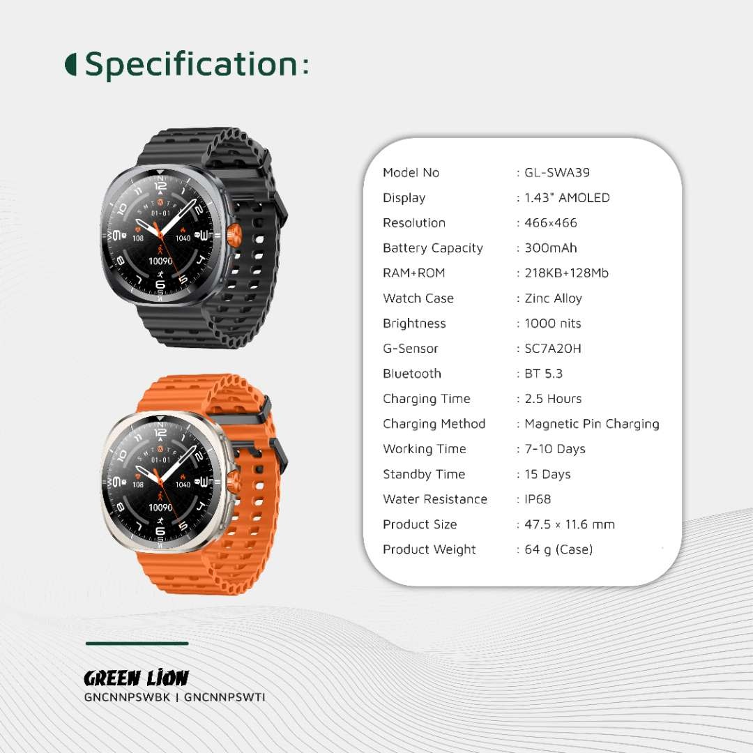 Green Lion Green Lion Connect Pro Smart Watch - Zwart, foto 4 van 6