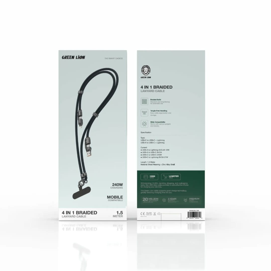 Green Lion Green Lion 4 in 1 Braided 150cm Lanyard Cable with Tether Patch - Blauw, foto 2 van 2