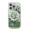 Guess Guess iPhone 16 Pro Backcover hoesje - Magsafe - Liquid Glitter Flower Design - Groen