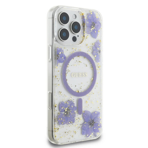 Guess Guess iPhone 16 Pro Back cover coque - Magsafe - Resin Flowers Design - Violet