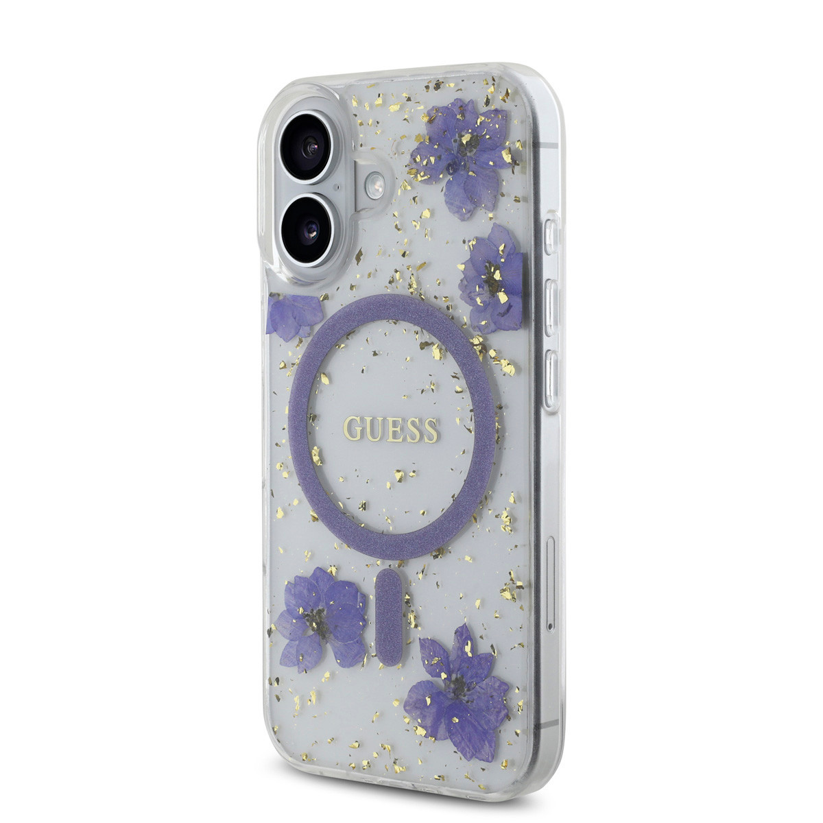 Guess Guess iPhone 16 Backcover hoesje - Magsafe - Resin Flowers Design - Paars, foto 2 van 6