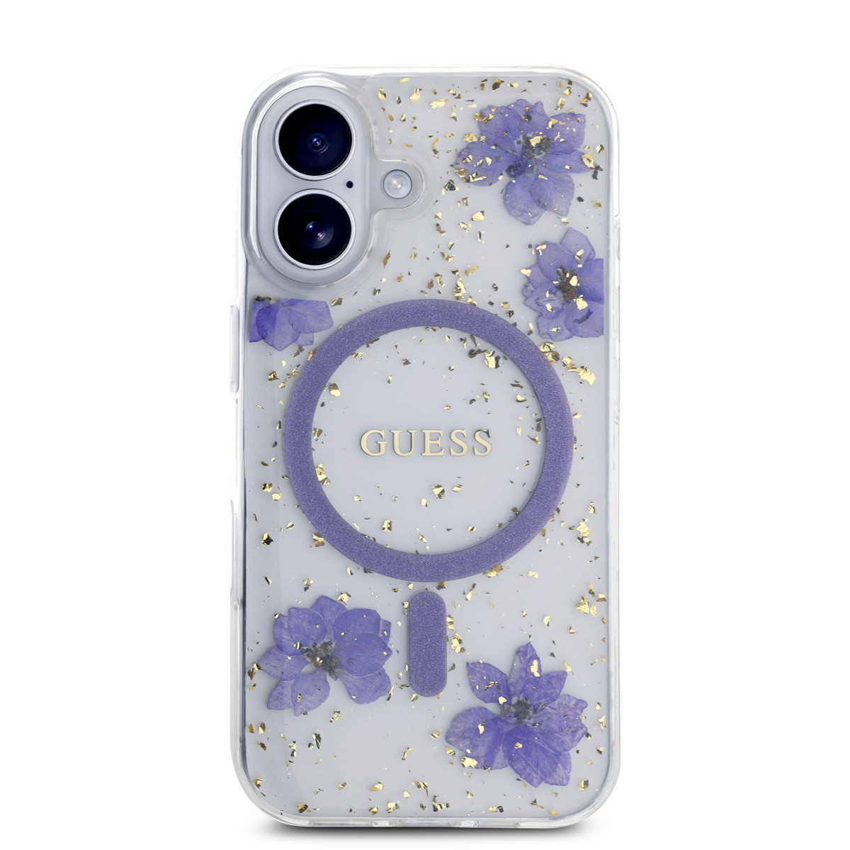 Guess Guess iPhone 16 Backcover hoesje - Magsafe - Resin Flowers Design - Paars, foto 3 van 6
