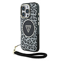 Guess Guess iPhone 16 Pro Backcover hoesje - Magsafe - Leopard print with Nylon strap - Zwart
