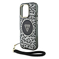 Guess Guess iPhone 16 Pro Back cover coque - Magsafe - Leopard print with Nylon strap - Noir