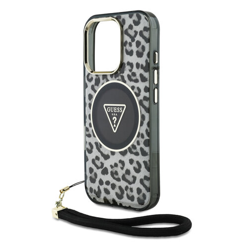 Guess Guess iPhone 16 Pro Back cover case - Magsafe - Leopard print with Nylon strap - Black