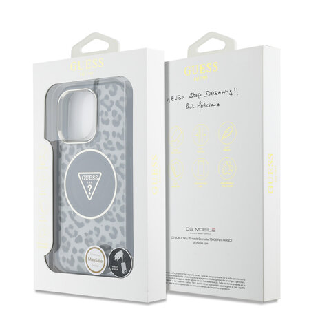 Guess Guess iPhone 16 Pro Max Back-Cover hul - Magsafe - Leopard print with Nylon strap - Schwarz Guess Guess iPhone 16 Pro Max Back-Cover hul - Magsafe - Leopard print with Nylon strap - Schwarz