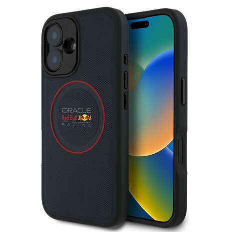 Red Bull Racing Red Bull Racing iPhone 16 Backcover hoesje - Magsafe - Meshed PU Leather - Red Ring Logo - Blauw Red Bull Racing Red Bull Racing iPhone 16 Backcover hoesje - Magsafe - Meshed PU Leather - Red Ring Logo - Blauw
