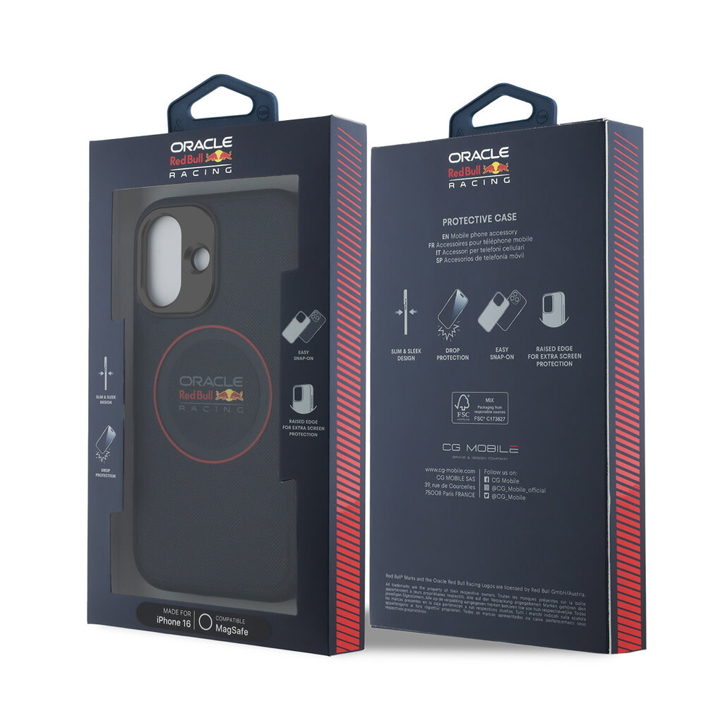 Red Bull Racing Red Bull Racing iPhone 16 Backcover hoesje - Magsafe - Meshed PU Leather - Red Ring Logo - Blauw Red Bull Racing Red Bull Racing iPhone 16 Backcover hoesje - Magsafe - Meshed PU Leather - Red Ring Logo - Blauw