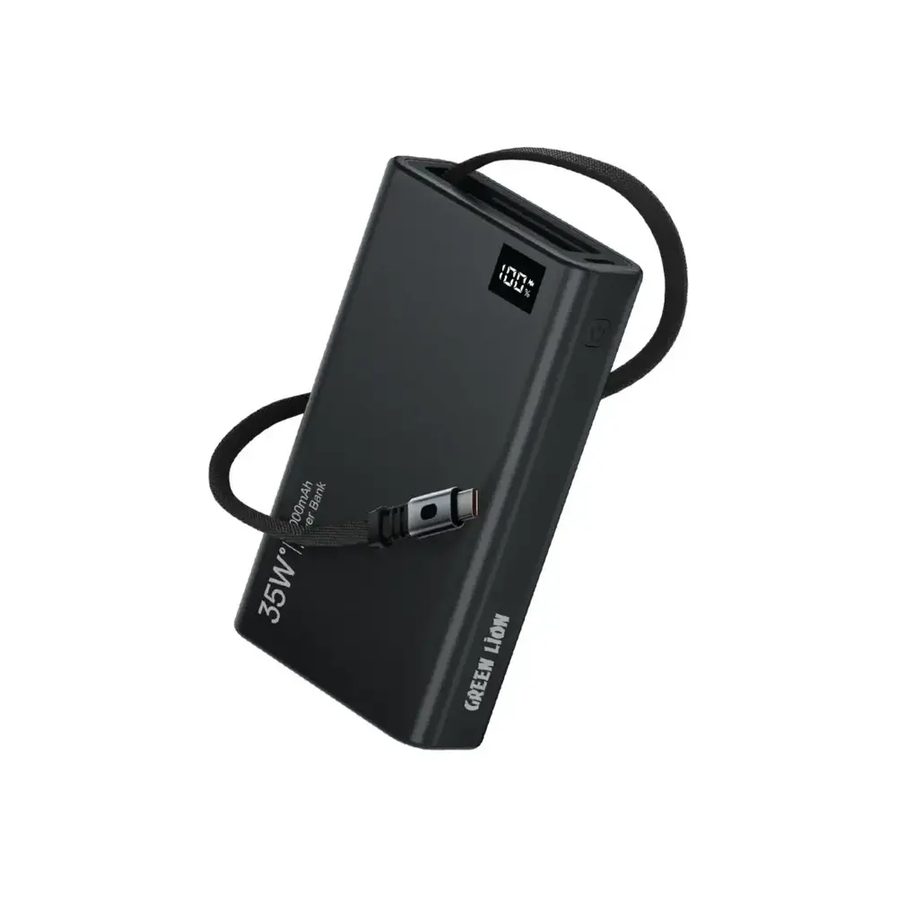 Green Lion Green Lion Retractable 35W Powerbank 10000mAh - Noir Green Lion Green Lion Retractable 35W Powerbank 10000mAh - Noir