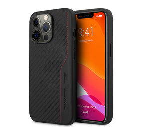 AMG AMG iPhone 13 Pro Back-Cover hul - Carbon Effect - Leather & Red Stitching - Schwarz AMG AMG iPhone 13 Pro Back-Cover hul - Carbon Effect - Leather & Red Stitching - Schwarz