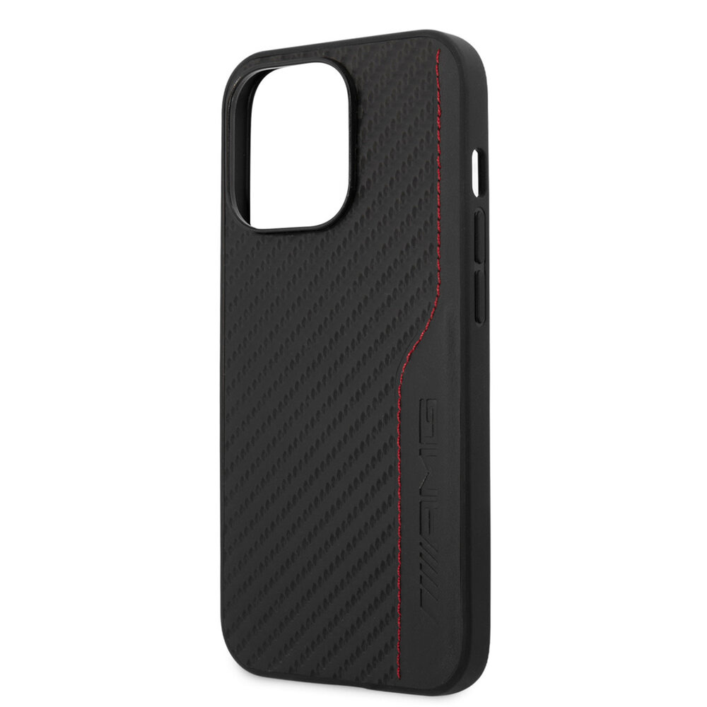 AMG AMG iPhone 13 Pro Backcover hoesje - Carbon Effect - Leather & Red Stitching - Zwart AMG AMG iPhone 13 Pro Backcover hoesje - Carbon Effect - Leather & Red Stitching - Zwart