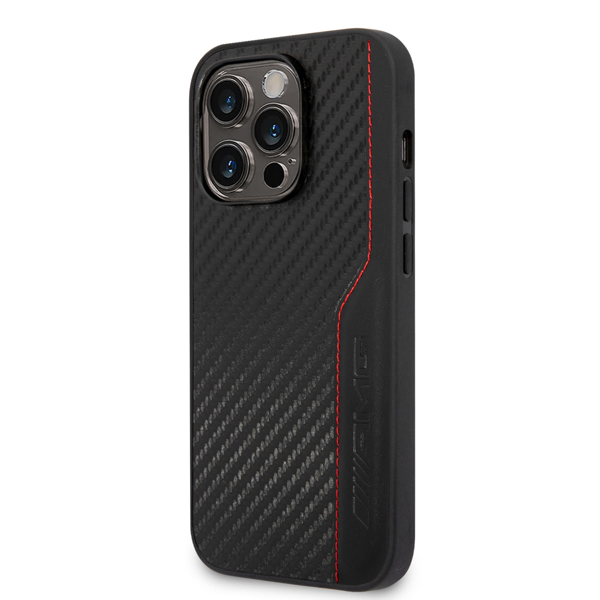 AMG AMG iPhone 14 Pro Backcover hoesje - Carbon Effect - Leather & Red Stitching - Zwart, foto 2 van 6