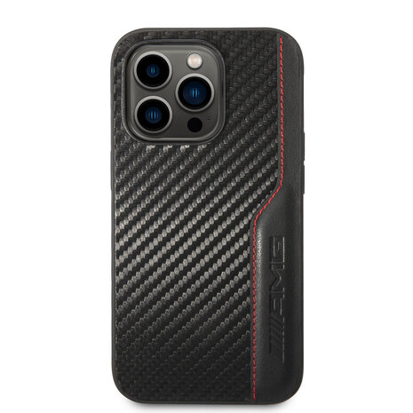 AMG AMG iPhone 14 Pro Back cover coque - Carbon Effect - Leather & Red Stitching - Noir AMG AMG iPhone 14 Pro Back cover coque - Carbon Effect - Leather & Red Stitching - Noir