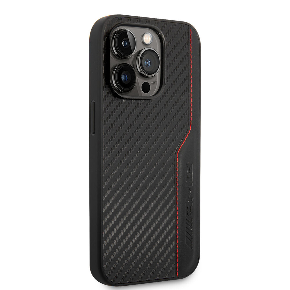 AMG AMG iPhone 14 Pro Back-Cover hul - Carbon Effect - Leather & Red Stitching - Schwarz AMG AMG iPhone 14 Pro Back-Cover hul - Carbon Effect - Leather & Red Stitching - Schwarz